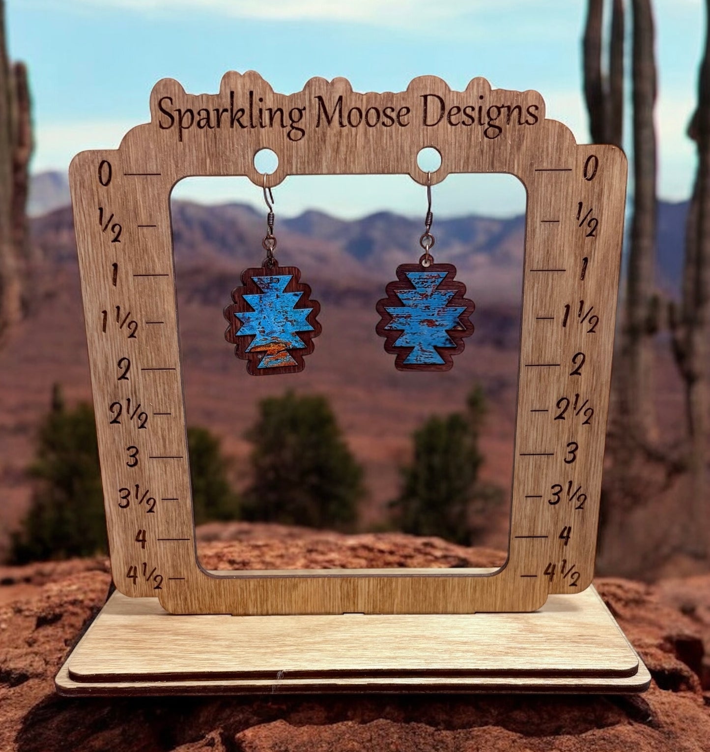 Wood Aztec Inlay Earrings