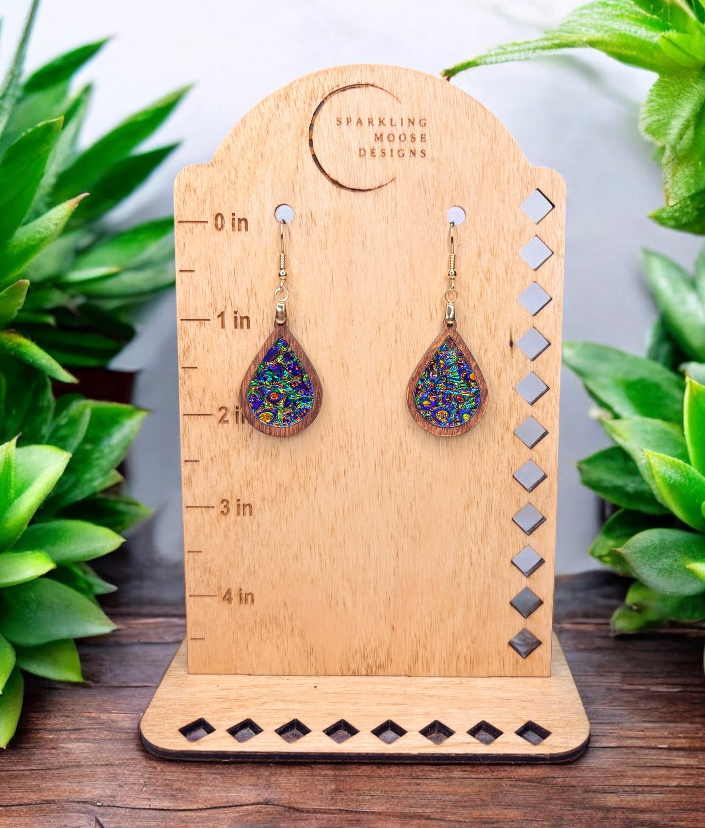 Teardrop Wood & Dichrolam Acrylic Earrings