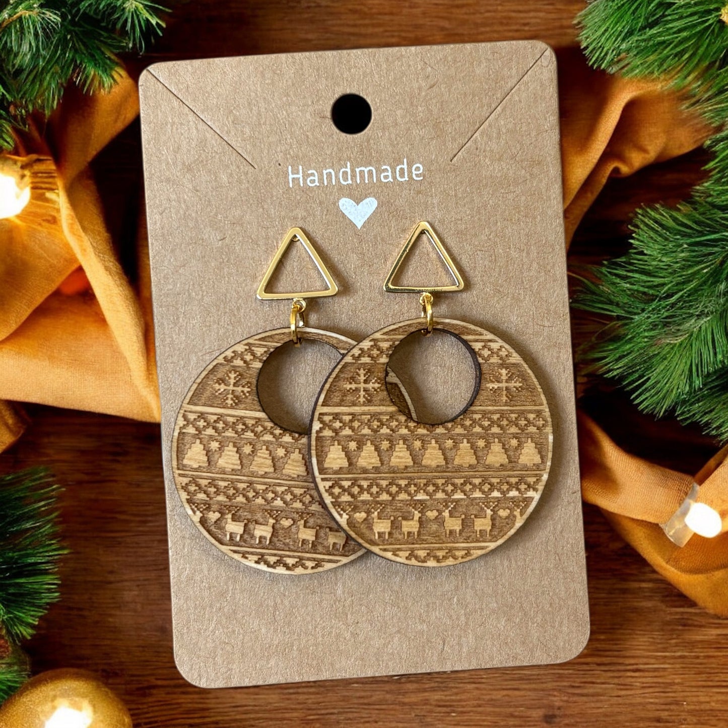 Christmas Tree & Deer Wood Earrings.