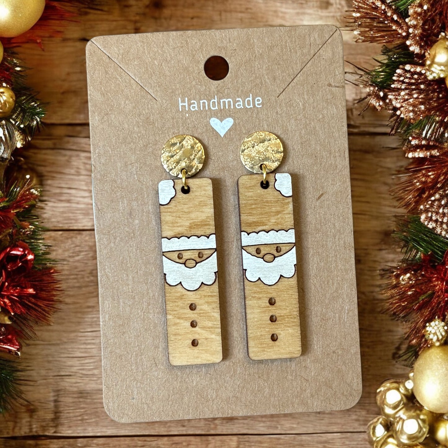 Wood Santa Earrings