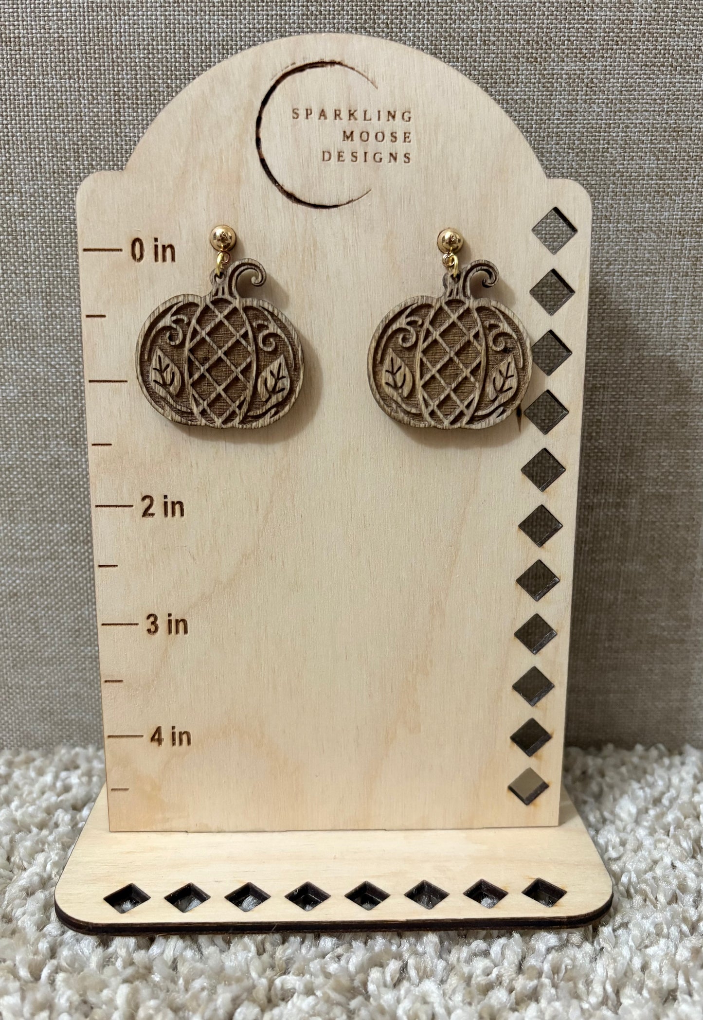 Wood Pumpkin Engraved Fall Earrings