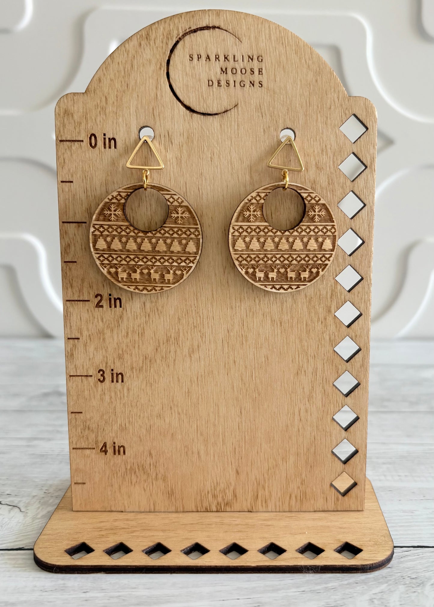 Christmas Tree & Deer Wood Earrings.