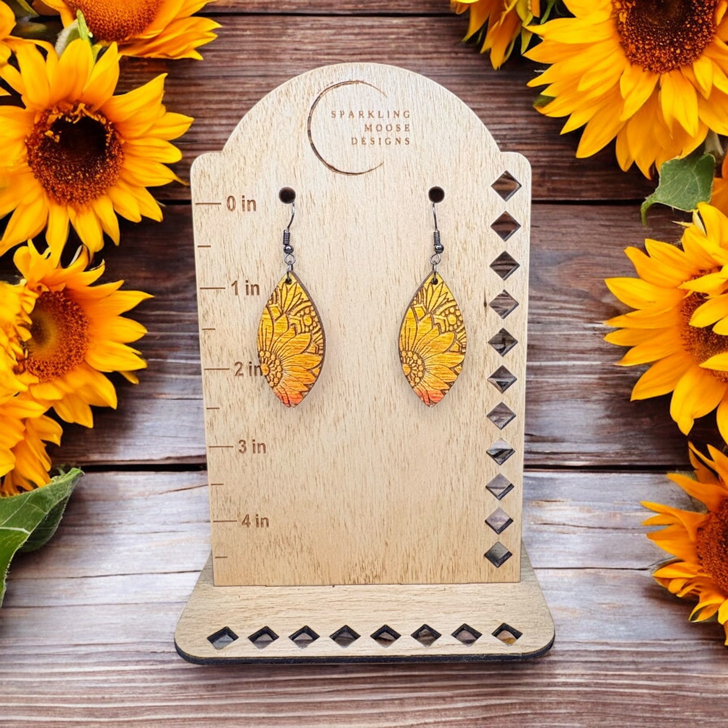 Sunflower Wood Earrings