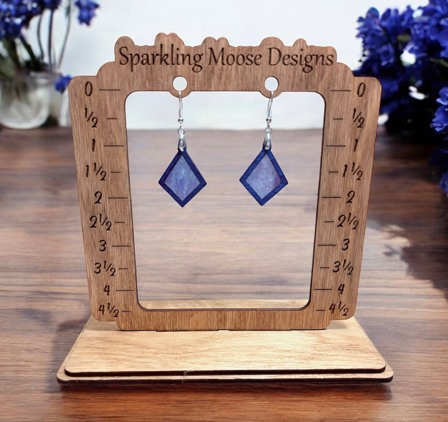 Blue Wood & Acrylic Inlay Earrings