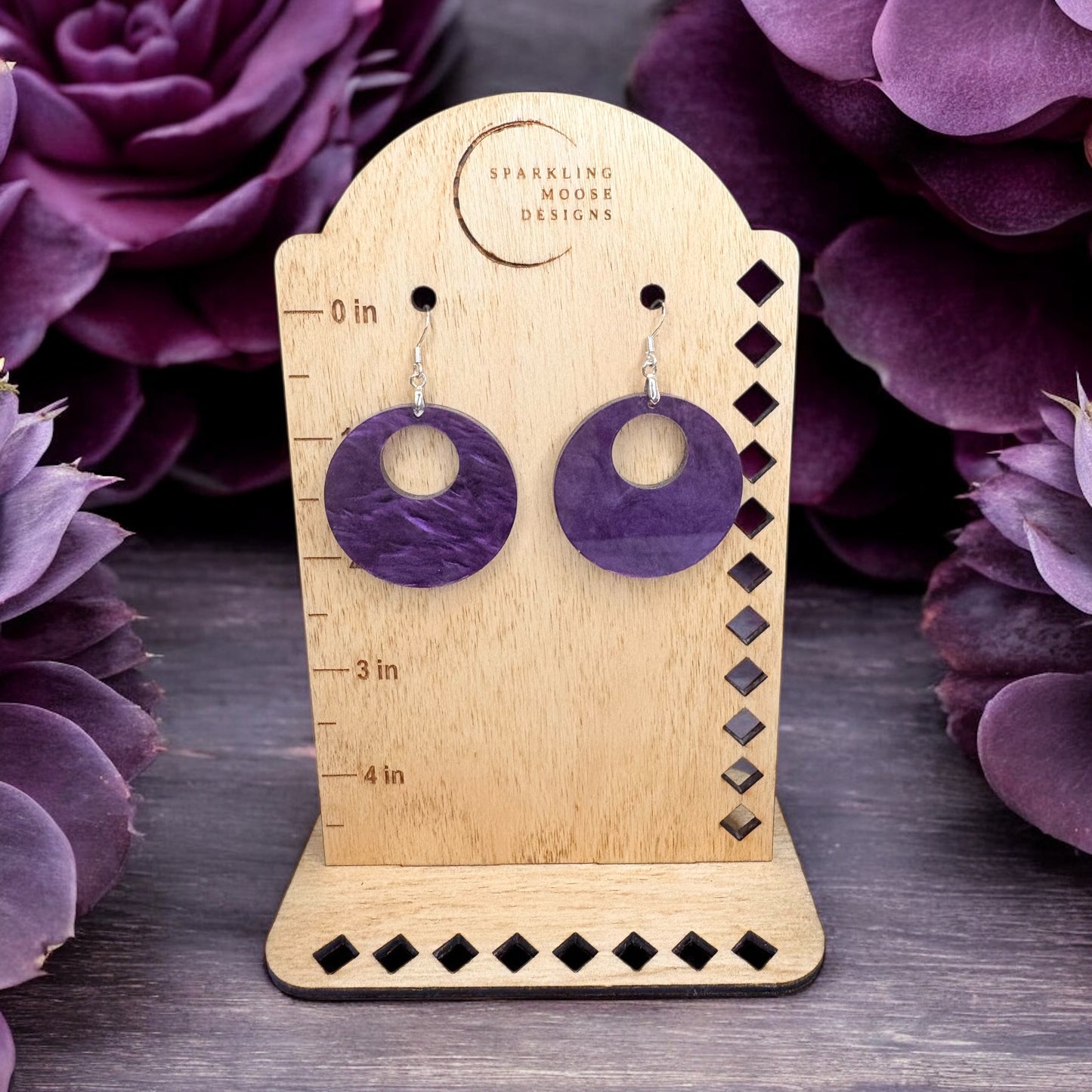 Round Purple Acrylic Earrings