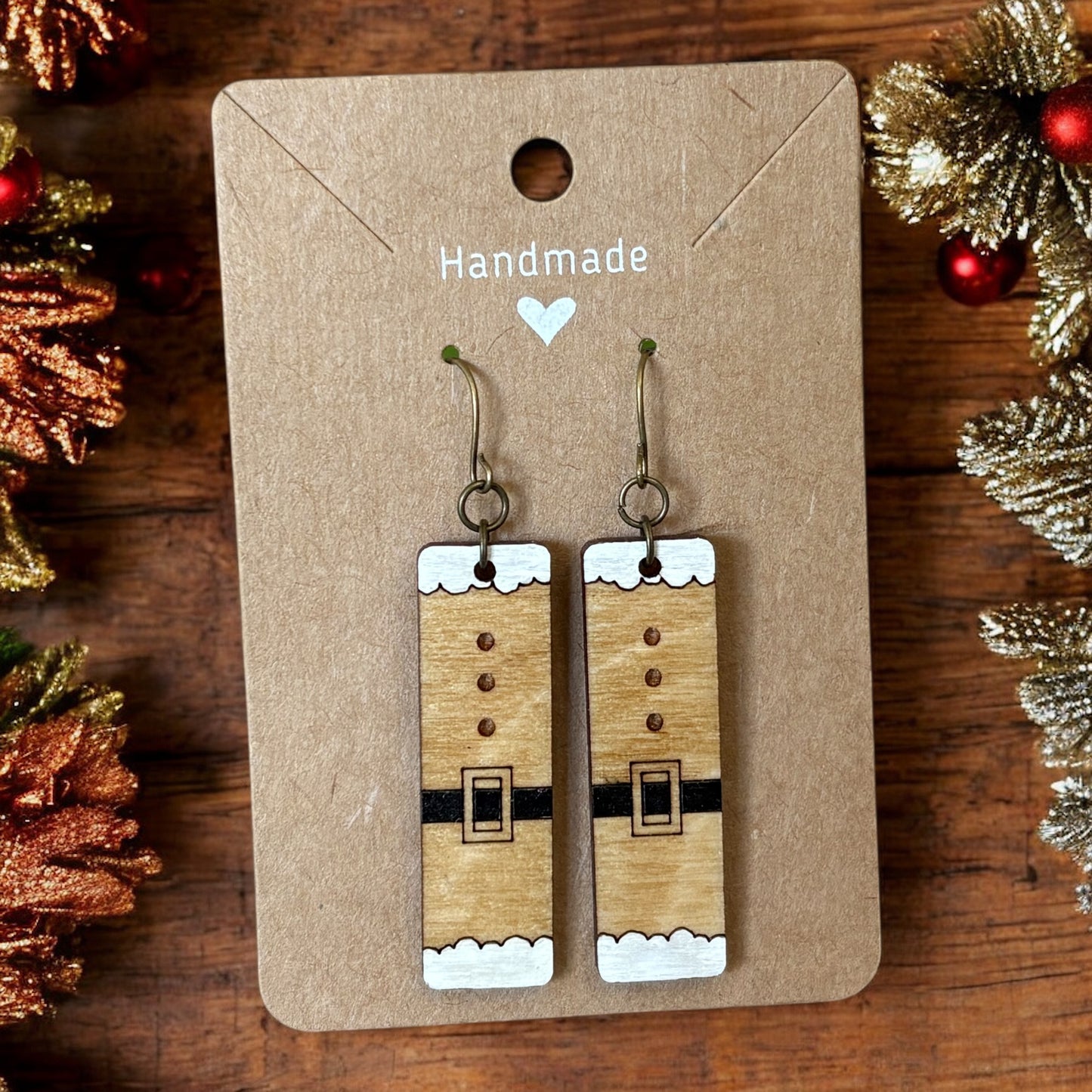 Rustic Santa Suit Wood Earrings