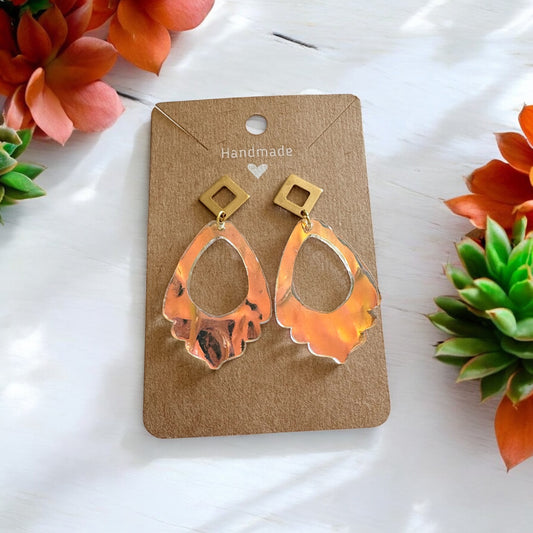 Iridescent Acrylic Scallop Earrings w/ Gold Triangle Stud Posts