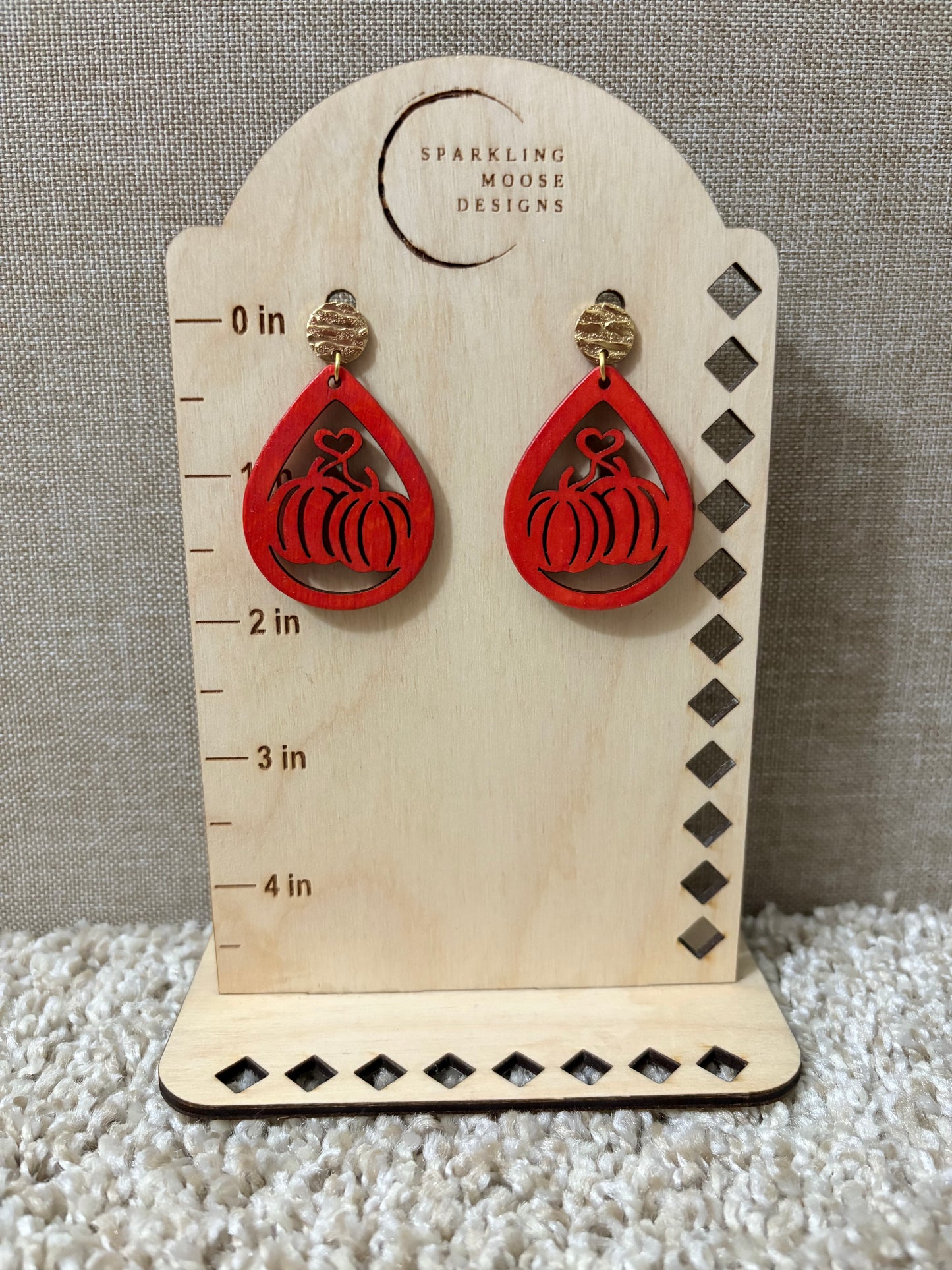 Orange Pumpkin w/ Heart Teardrop Earrings
