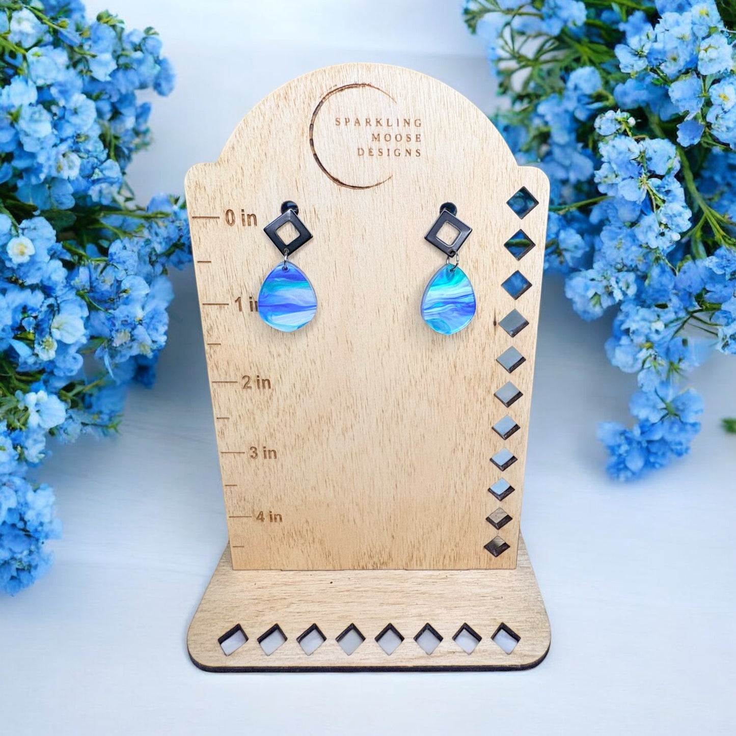 Blue & Green Swirl Acrylic w/ Black Triangle Stud Posts