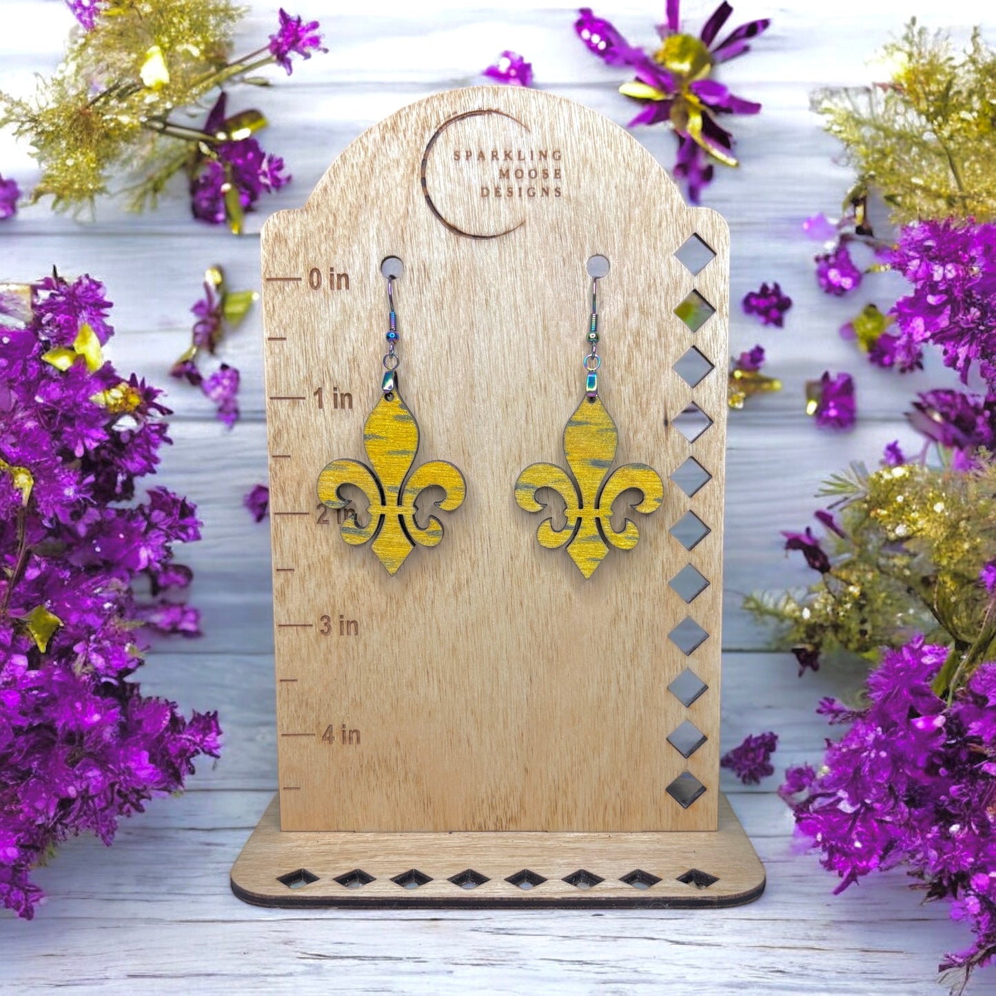 Fleur de Lis Wood Earrings