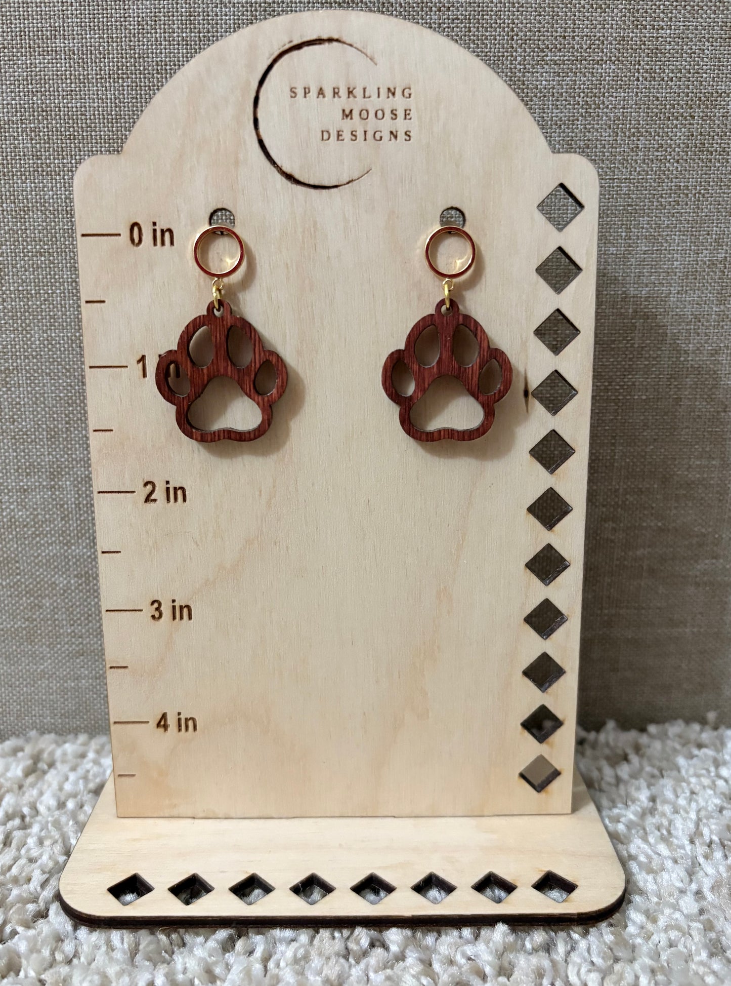 Stained Wood Paw Print Earrings