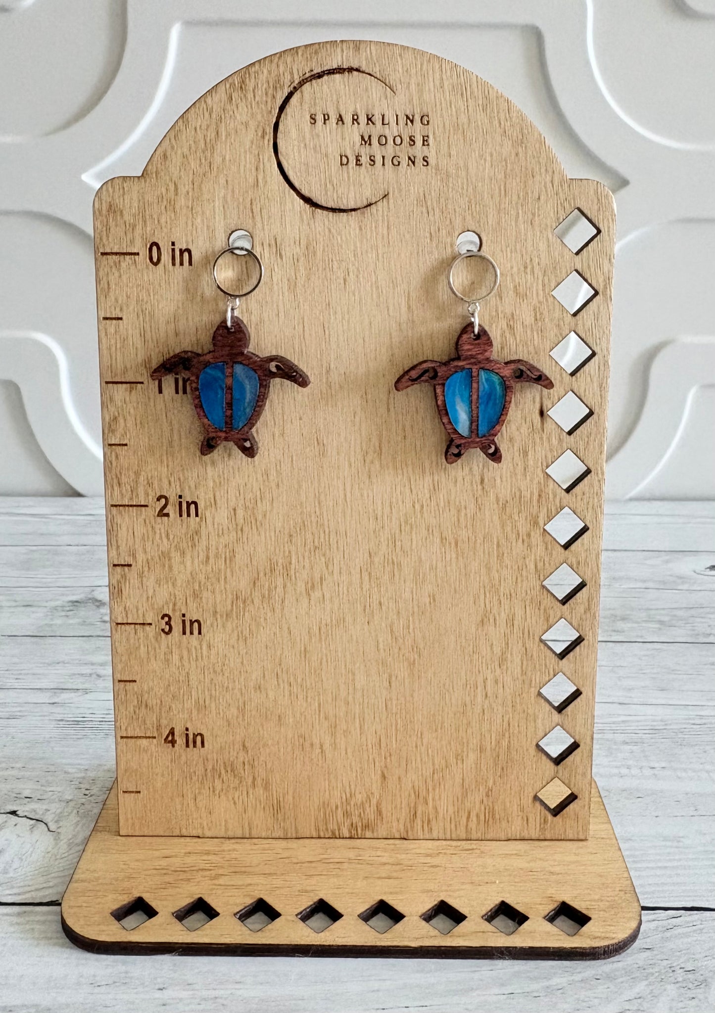 Turtle Wood Earrings w/ Acrylic Inlay