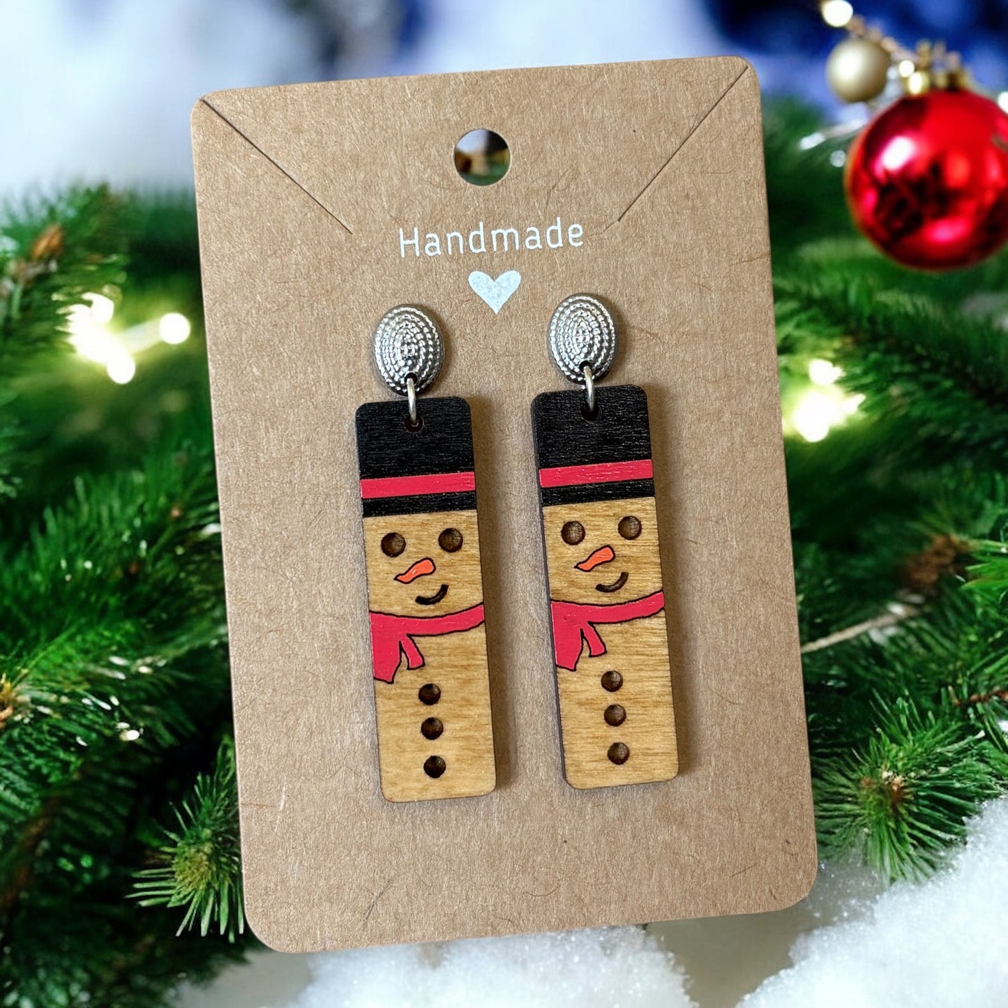 Vintage Inspired Snowman Wood Earrings