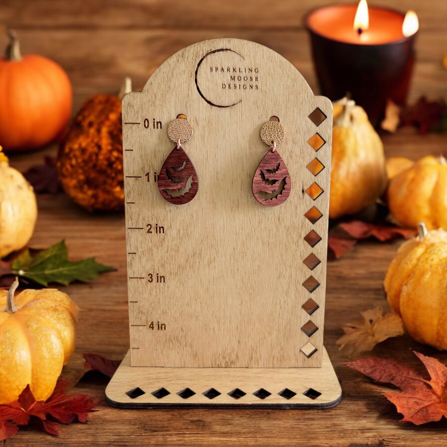 Bat Teardrop Wood Earrings