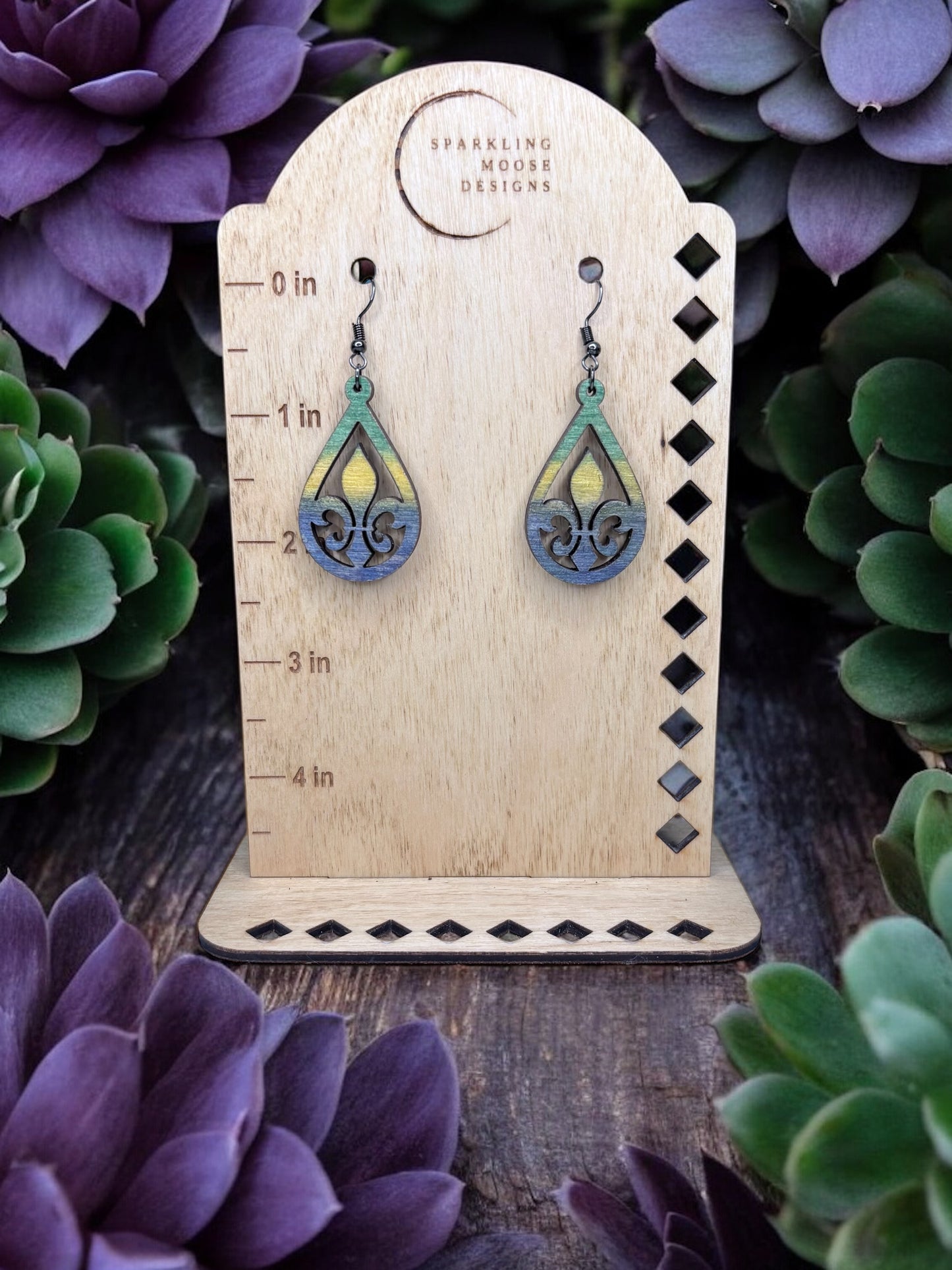 Fleur de Lis Wood Earrings
