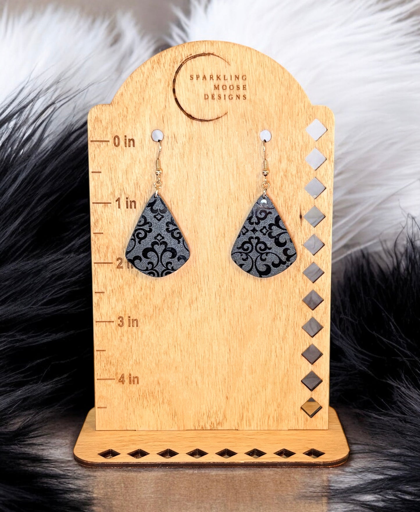 Black Damask Acrylic Earrings