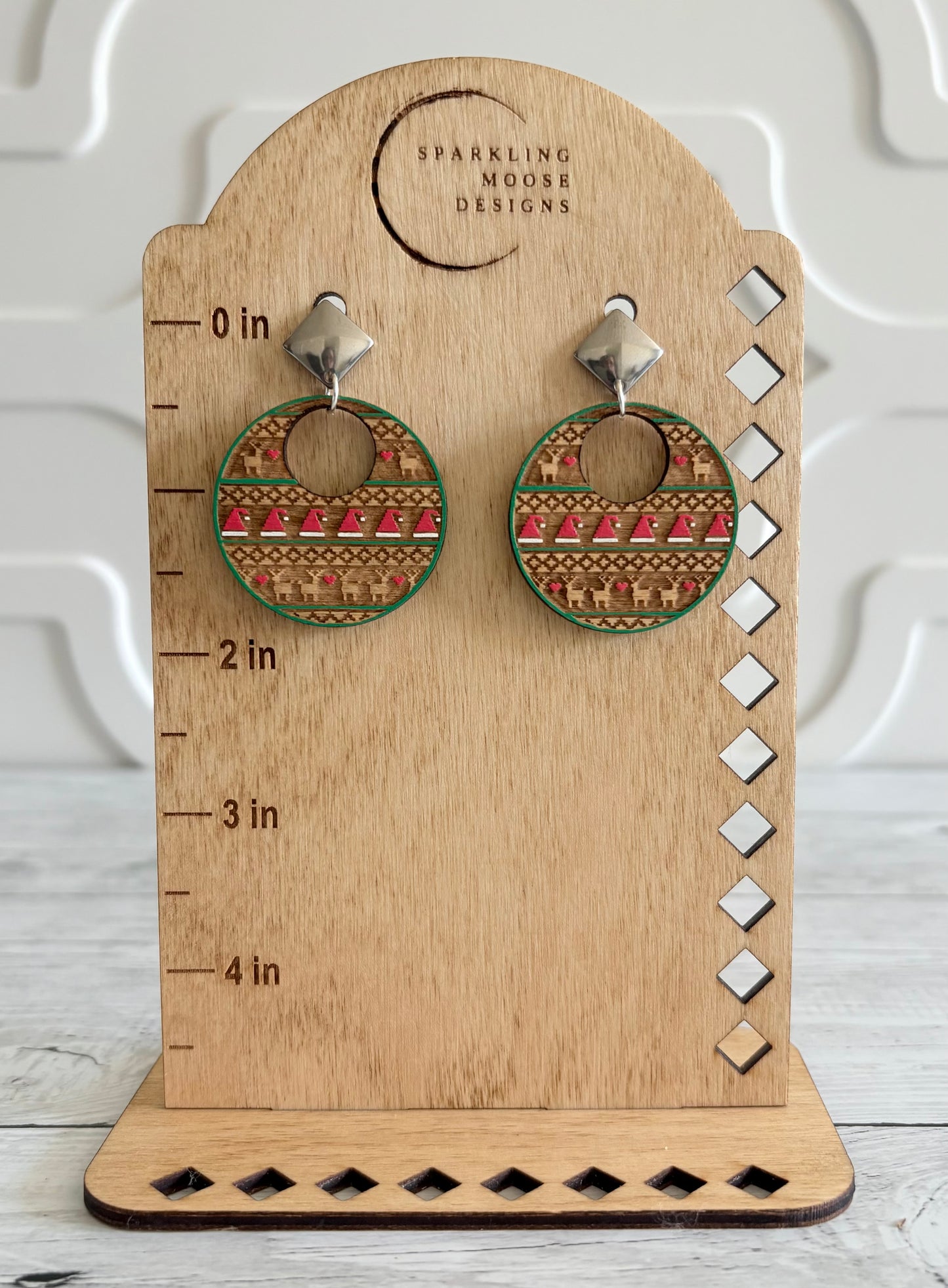 Painted Santa Hat & Deer Wood Earrings
