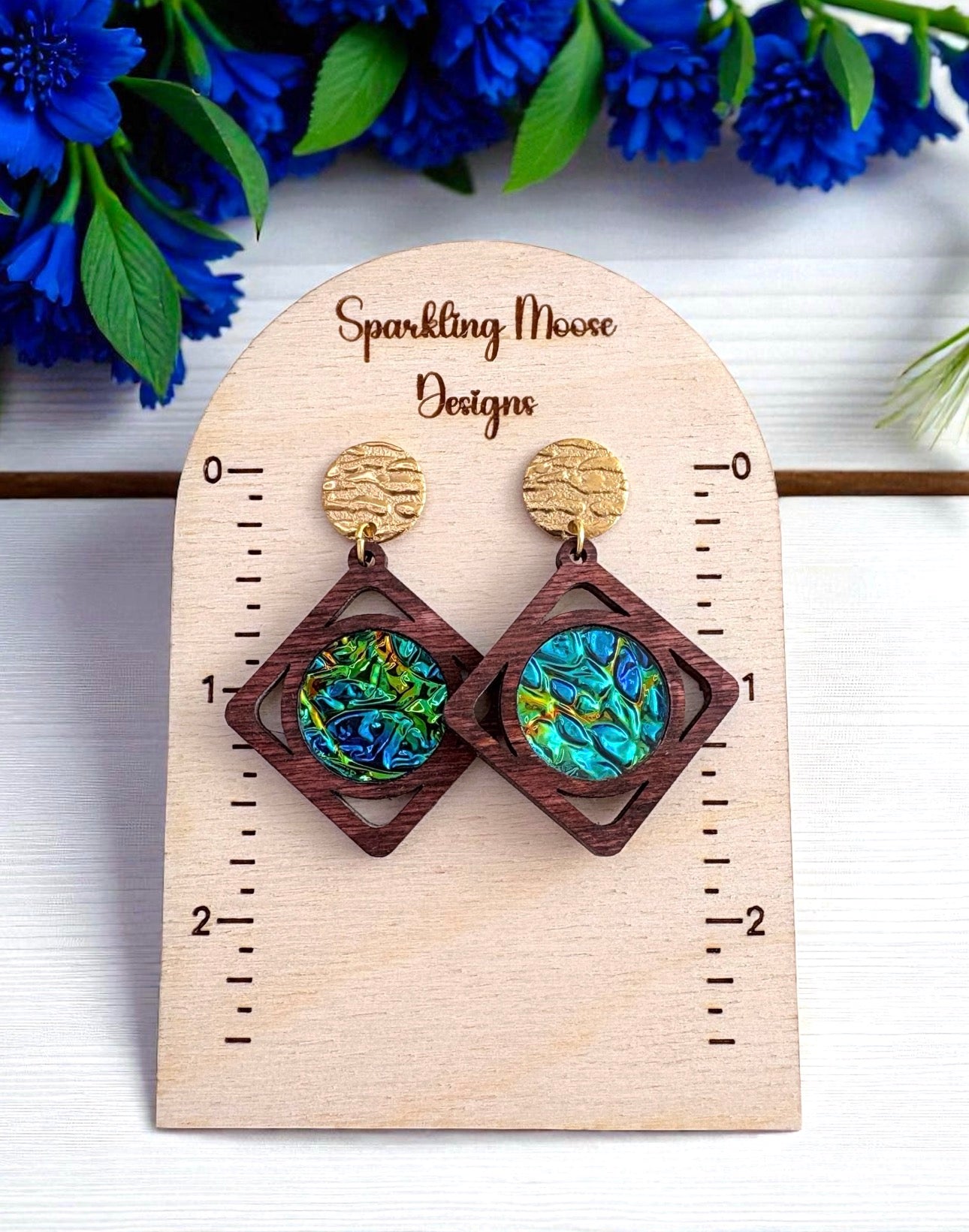 Wood w/ Dichrolam Acrylic Inlay Earrings