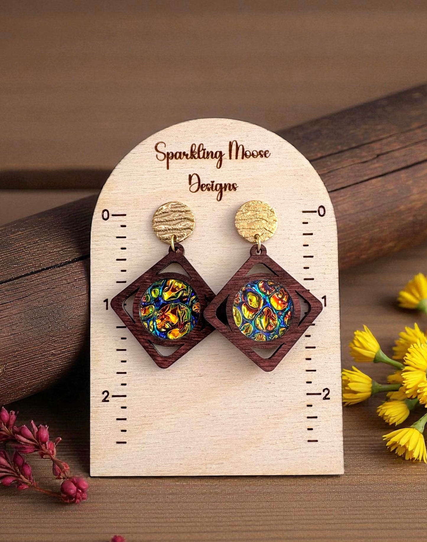 Wood w/ Dichrolam Acrylic Inlay Earrings