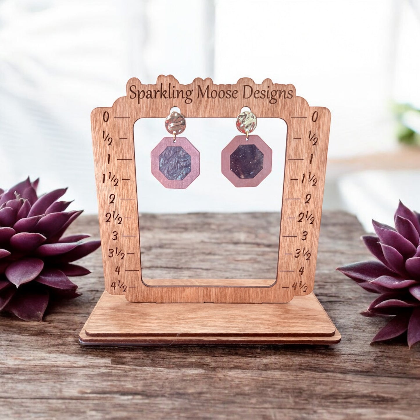 Mauve Wood w/ Marbled Acrylic Inlay Earrings