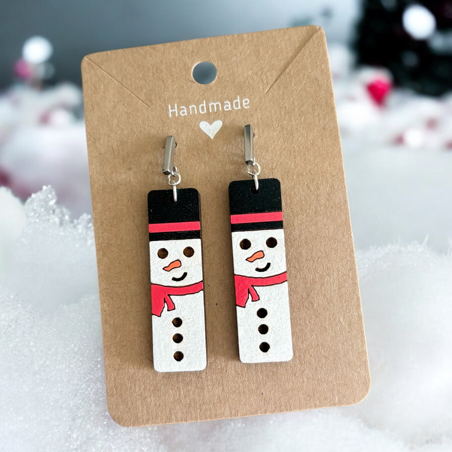 Wood Snowman Earrings
