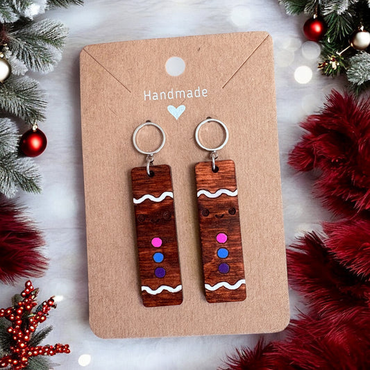 Gingerbread Man Wood Earrings
