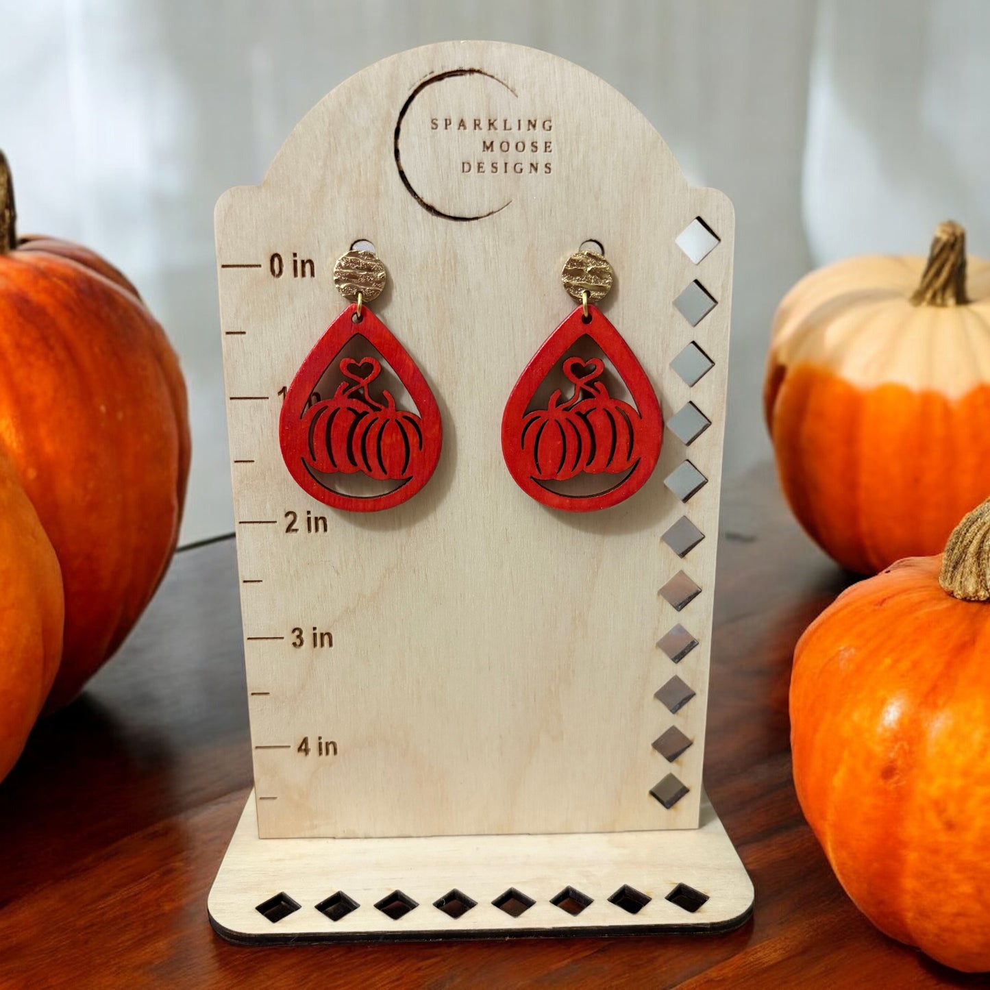 Orange Pumpkin w/ Heart Teardrop Earrings