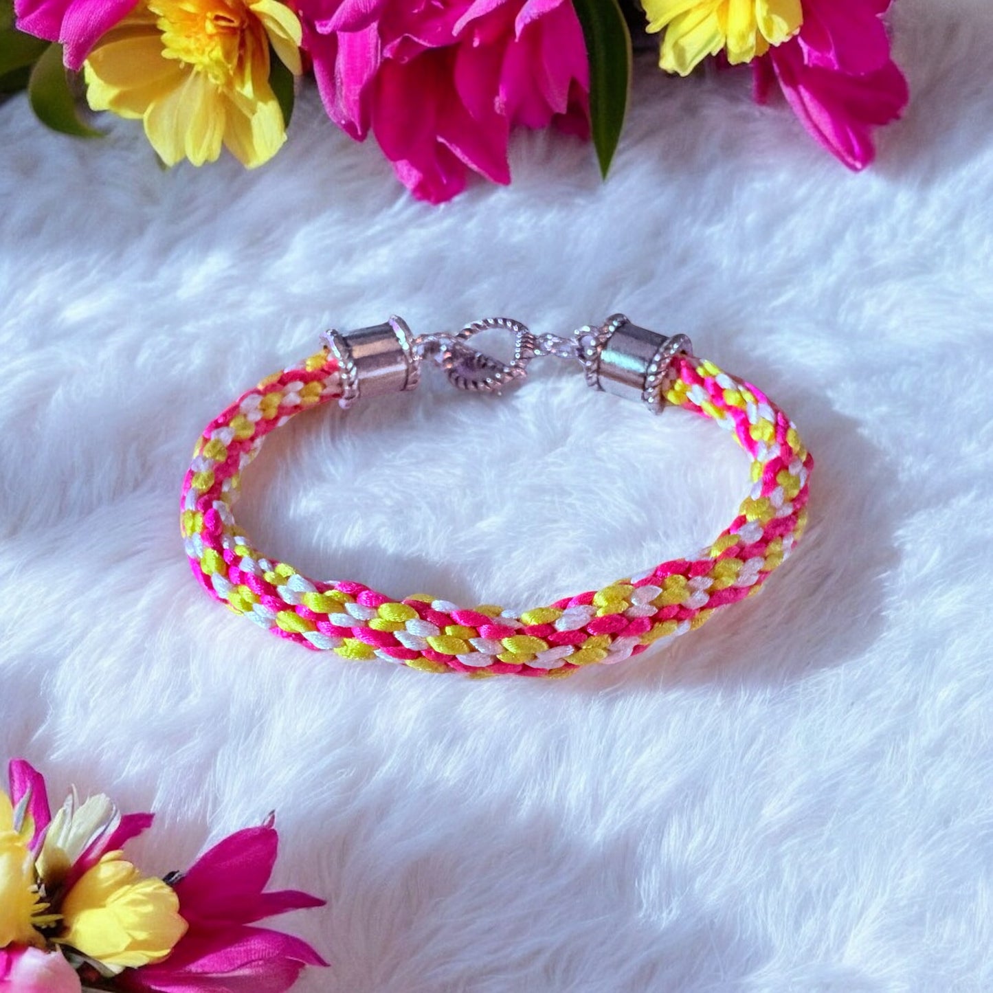 Neon Yellow & Pink Kumihimo Bracelet