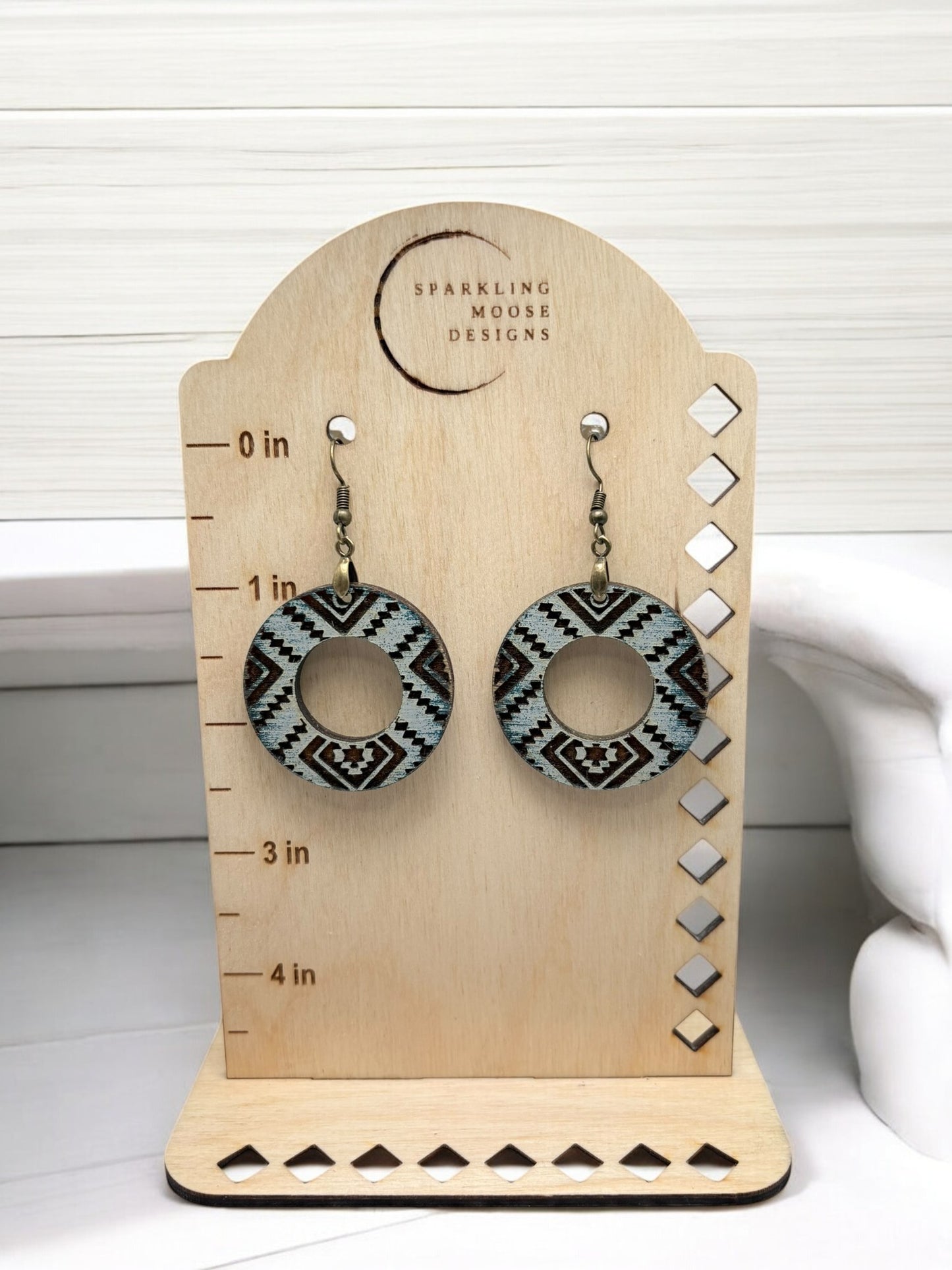 Bluish Grey Aztec Earrings