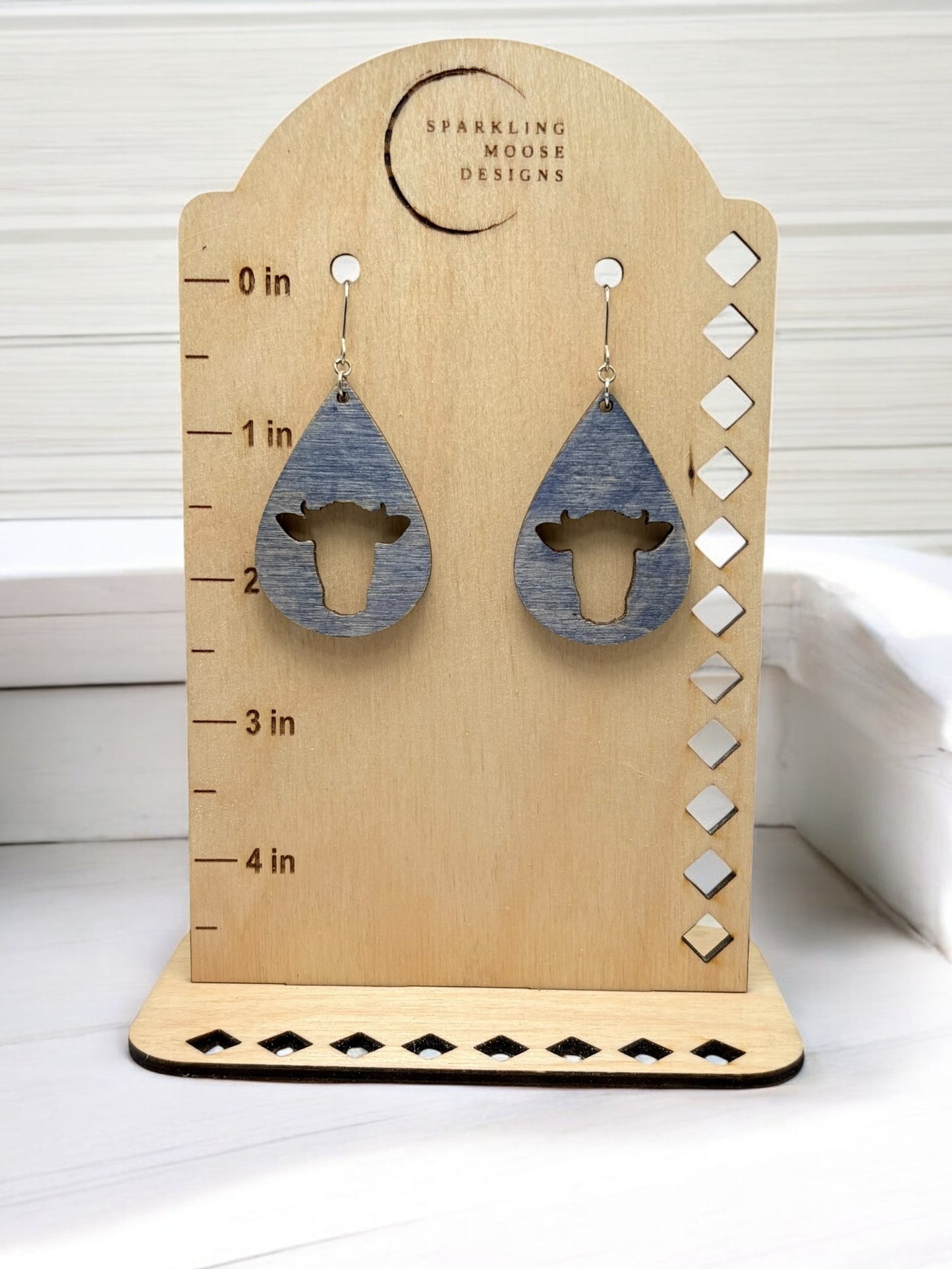 Blue Distressed Cow Earrings