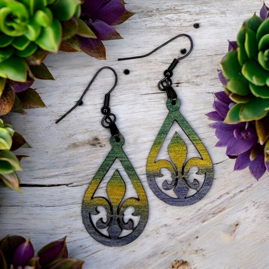 Fleur de Lis Wood Earrings