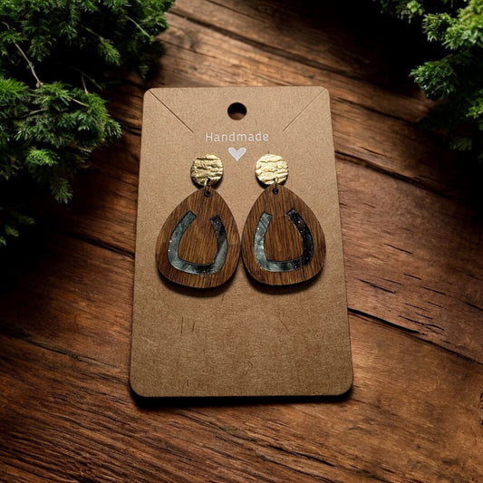 Stained Wood w/ Marbled Acrylic Inlay Earrings