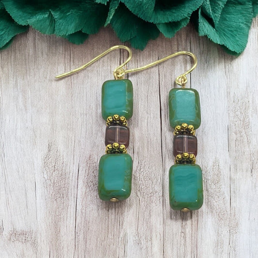 Distressed Green & Purple Earrings