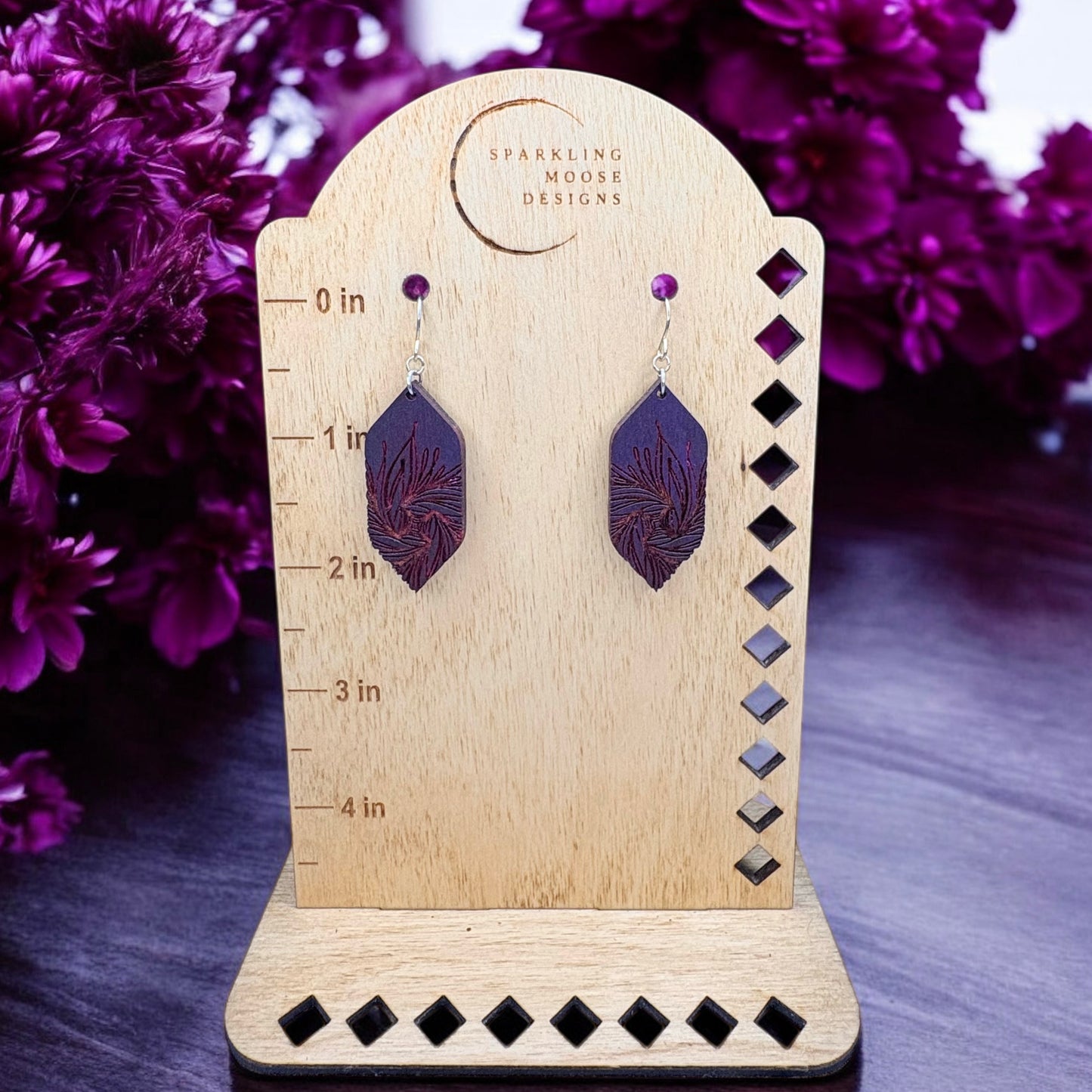 Purple Burgundy Wood Earrings