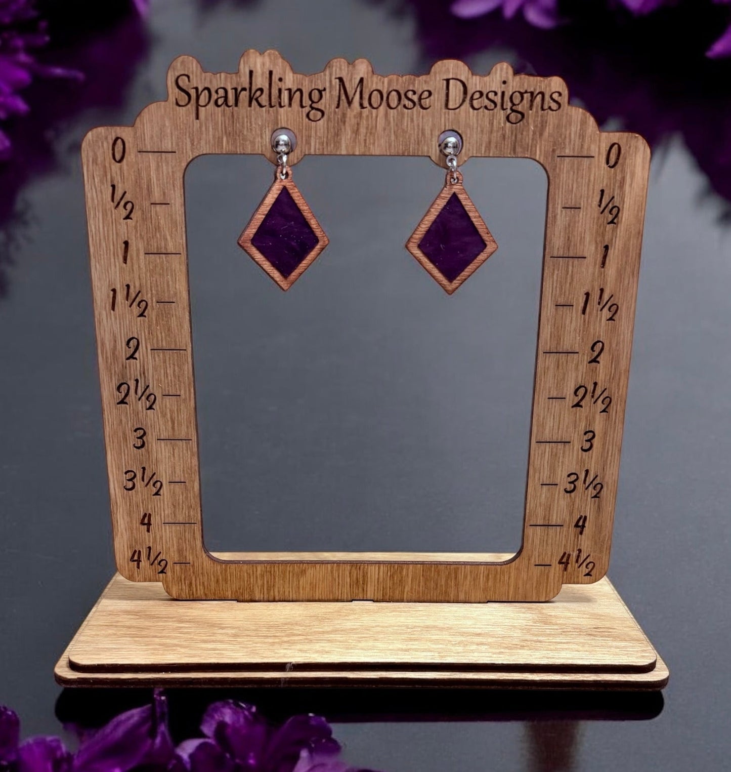 Wood w/ Purple Acrylic Inlay Earrings