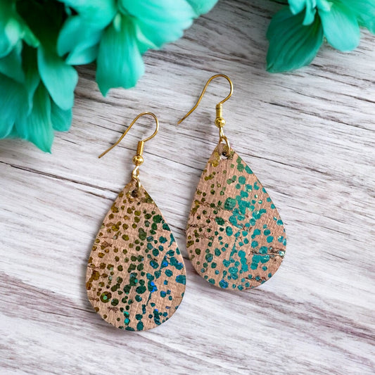 Color Speckle Cork Teardrop Earrings