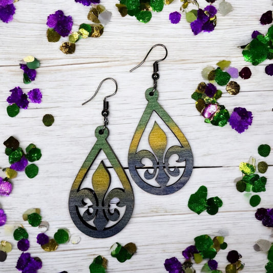 Fleur de Lis Wood Earrings