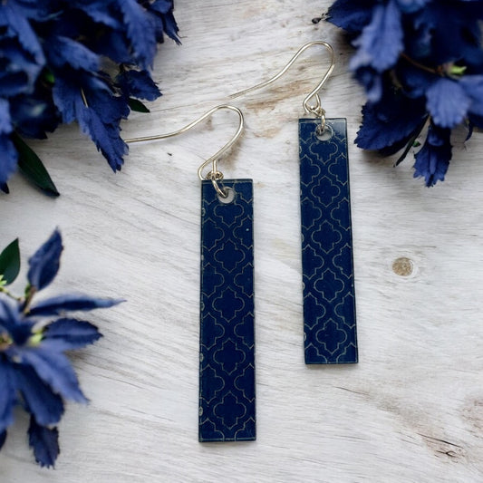 Navy Blue Bar Earrings