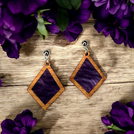Wood w/ Purple Acrylic Inlay Earrings