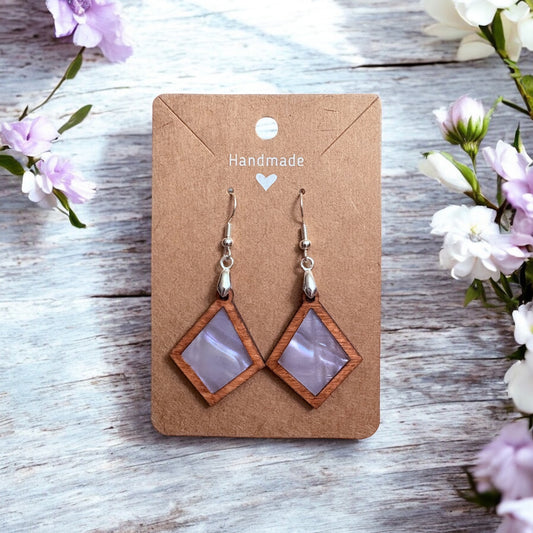 Wood w/ Lavender Inlay Earrings