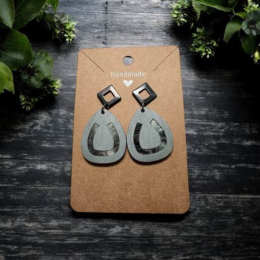 Green Wood w/ Marbled Acrylic Inlay Earrings