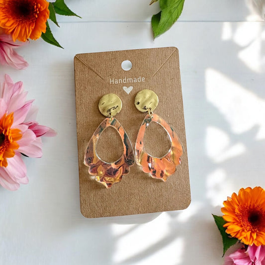 Iridescent Acrylic Scallop Earrings w/ Round Gold Stud Posts