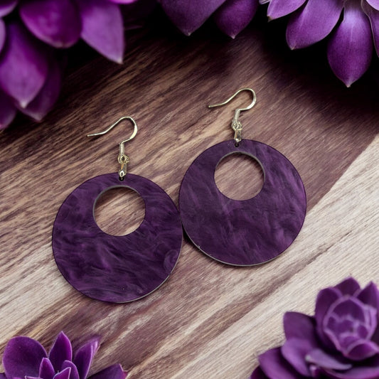 Round Purple Acrylic Earrings