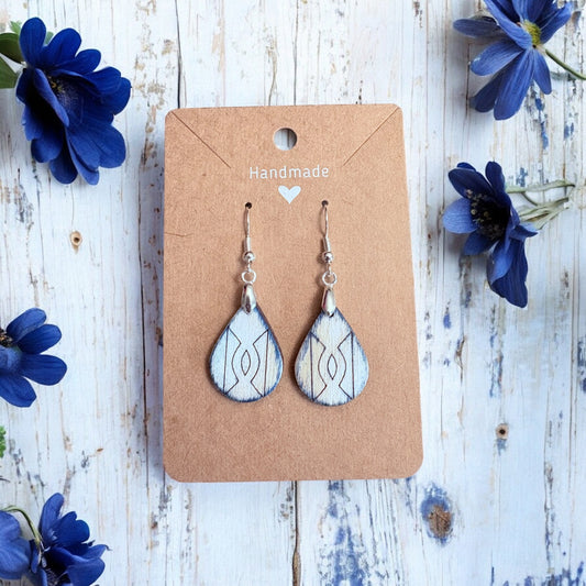 Blue & White Distressed Wood Earrings