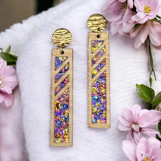 Bar Earrings w/ Dichrolam Acrylic Inlay