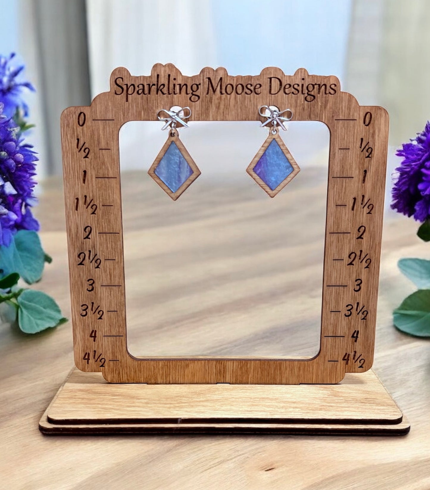 Wood Earrings w/ Acrylic Inlay & Bow Studs