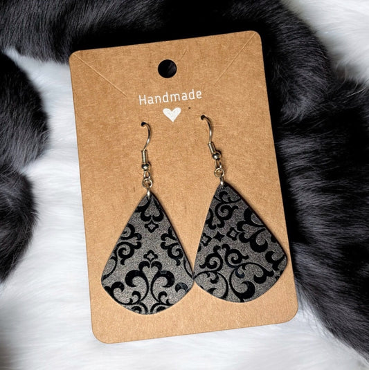 Black Damask Acrylic Earrings
