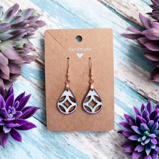 Purple & Teal Distressed Wood Earrings