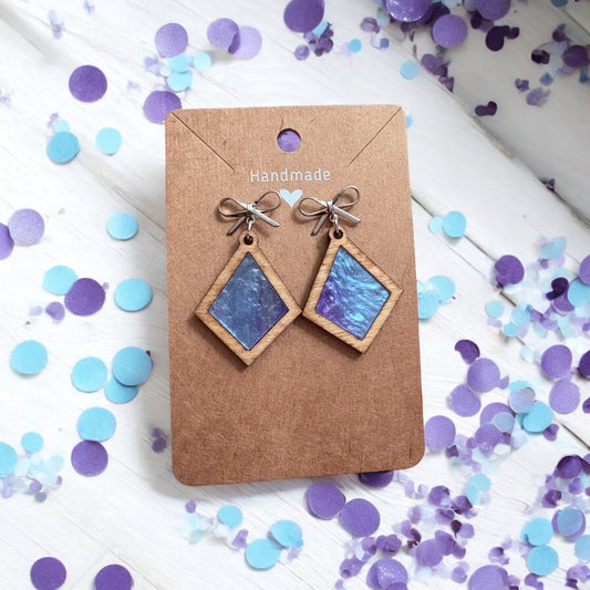 Wood Earrings w/ Acrylic Inlay & Bow Studs