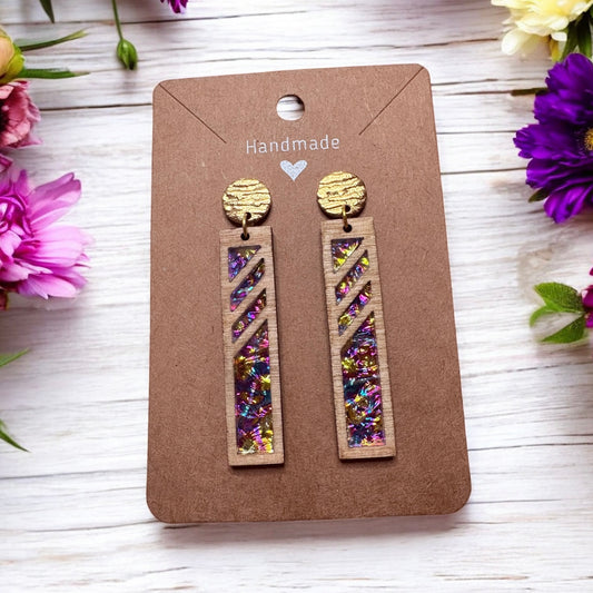 Bar Earrings w/ Dichrolam Acrylic Inlay